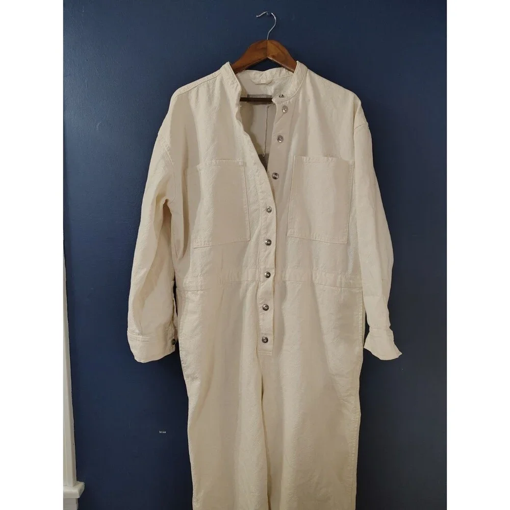NEW NWT Everlane Jumpsuit Coverall  Cognac White Canvas Organic Cotton XL